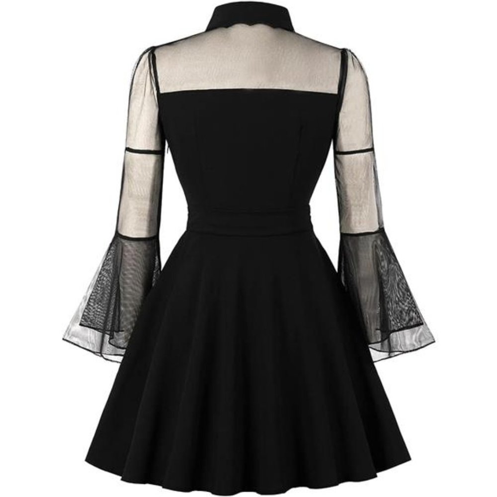 Women's Vintage Polka Dot 1950s Audrey Retro Rockabilly Dress Swing Dress, Black - Picture 2 of 7